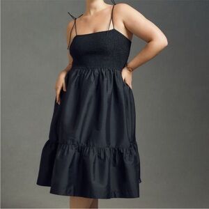 Dhruv Kapoor Black Smocked Bodice Tiered Midi Dress NWT